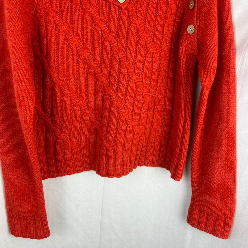 Carraig Donn Ireland Pure New Wool Cable Knit Neck Button Sweater Women Medium - Picture 4 of 8